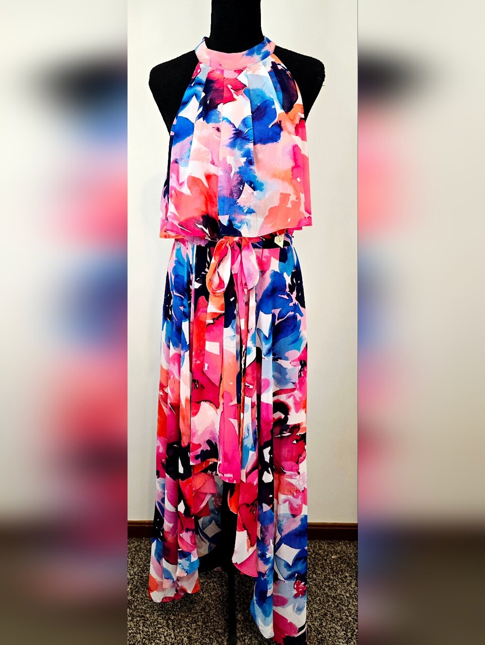 Eliza J Pink Blue Floral High-Low Dress